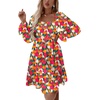 image:imageLYANER Womens Shirred Party Mini Dress  Square Neck Lantern Long Sleeve Ruffle A Line Flowy Casual Short DressesRose Red Orange