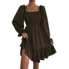 image:imageLYANER Womens Shirred Party Mini Dress  Square Neck Lantern Long Sleeve Ruffle A Line Flowy Casual Short DressesSolid Army Green