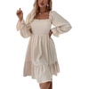 image:imageLYANER Womens Shirred Party Mini Dress  Square Neck Lantern Long Sleeve Ruffle A Line Flowy Casual Short DressesSolid Beige
