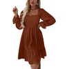 image:imageLYANER Womens Shirred Party Mini Dress  Square Neck Lantern Long Sleeve Ruffle A Line Flowy Casual Short DressesSolid Caramel