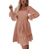 image:imageLYANER Womens Shirred Party Mini Dress  Square Neck Lantern Long Sleeve Ruffle A Line Flowy Casual Short DressesSolid Dusty Pink