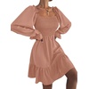 image:imageLYANER Womens Shirred Party Mini Dress  Square Neck Lantern Long Sleeve Ruffle A Line Flowy Casual Short DressesSolid Dusty Pink
