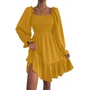 image:imageLYANER Womens Shirred Party Mini Dress  Square Neck Lantern Long Sleeve Ruffle A Line Flowy Casual Short DressesSolid Ginger