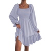 image:imageLYANER Womens Shirred Party Mini Dress  Square Neck Lantern Long Sleeve Ruffle A Line Flowy Casual Short DressesSolid Light Blue