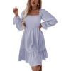 image:imageLYANER Womens Shirred Party Mini Dress  Square Neck Lantern Long Sleeve Ruffle A Line Flowy Casual Short DressesSolid Light Blue