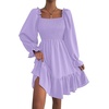image:imageLYANER Womens Shirred Party Mini Dress  Square Neck Lantern Long Sleeve Ruffle A Line Flowy Casual Short DressesSolid Light Purple