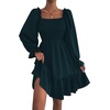image:imageLYANER Womens Shirred Party Mini Dress  Square Neck Lantern Long Sleeve Ruffle A Line Flowy Casual Short DressesSolid Teal Blue