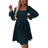 image:imageLYANER Womens Shirred Party Mini Dress  Square Neck Lantern Long Sleeve Ruffle A Line Flowy Casual Short DressesSolid Teal Blue