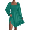 image:imageLYANER Womens Shirred Party Mini Dress  Square Neck Lantern Long Sleeve Ruffle A Line Flowy Casual Short DressesTurquoise