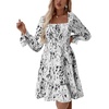 image:imageLYANER Womens Shirred Party Mini Dress  Square Neck Lantern Long Sleeve Ruffle A Line Flowy Casual Short DressesWhite Print