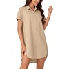 image:imageLYANER Womens Shirt Dress Collar Neck Short Sleeve Button Down Blouse DressKhaki