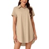 image:imageLYANER Womens Shirt Dress Collar Neck Short Sleeve Button Down Blouse DressKhaki