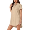 image:imageLYANER Womens Shirt Dress Collar Neck Short Sleeve Button Down Blouse DressKhaki
