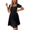image:imageLYANER Womens Smocked Casual Mini Dress  Square Neck Puff Short Sleeve Ruched Tiered Ruffle Flowy A Line Wedding Guest Short DressesBlack