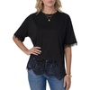 image:imageLYANER Womens Summer Lace Trim Casual T Shirts  Round Neck Short Sleeve Loose Fit Dressy Blouse Tee TopBlack