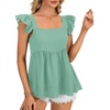 image:imageLYANER Womens Summer Sleeveless Peplum Blouse Square Neck Ruffle Strap Babydoll Tank TopLight Green