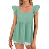 image:imageLYANER Womens Summer Sleeveless Peplum Blouse Square Neck Ruffle Strap Babydoll Tank TopLight Green