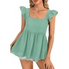 image:imageLYANER Womens Summer Sleeveless Peplum Blouse Square Neck Ruffle Strap Babydoll Tank TopLight Green