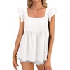 image:imageLYANER Womens Summer Sleeveless Peplum Blouse Square Neck Ruffle Strap Babydoll Tank TopWhite