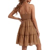 image:imageLYANER Womens Swiss Dot Spaghetti Strap Tie Smocked Tiered Flowy Beach Vacation Mini SundressLight Brown