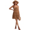 image:imageLYANER Womens Swiss Dot Spaghetti Strap Tie Smocked Tiered Flowy Beach Vacation Mini SundressLight Brown