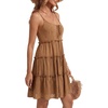 image:imageLYANER Womens Swiss Dot Spaghetti Strap Tie Smocked Tiered Flowy Beach Vacation Mini SundressLight Brown