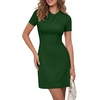 image:imageLYANER Womens Twist Knot Elegant Mini Dress  Crew Neck Short Sleeve Fit and Flare A Line Mid Thigh Length Bodycon Cocktail Party Office Short DressesDark Green01