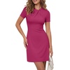 image:imageLYANER Womens Twist Knot Elegant Mini Dress  Crew Neck Short Sleeve Fit and Flare A Line Mid Thigh Length Bodycon Cocktail Party Office Short DressesRose Red