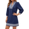 image:imageLYANER Womens V Neck 34 Sleeve Boho Mini Dress  Summer Puff Sleeve Loose Fit Dressy Casual Beach Vacation Short DressesNavy Blue
