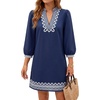 image:imageLYANER Womens V Neck 34 Sleeve Boho Mini Dress  Summer Puff Sleeve Loose Fit Dressy Casual Beach Vacation Short DressesNavy Blue