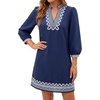image:imageLYANER Womens V Neck 34 Sleeve Boho Mini Dress  Summer Puff Sleeve Loose Fit Dressy Casual Beach Vacation Short DressesNavy Blue