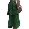 image:imageLYANER Womens V Neck Casual Shirt Dress  Collar Button Down Loose Long Sleeve Mini DressesDark Green