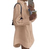 image:imageLYANER Womens V Neck Casual Shirt Dress  Collar Button Down Loose Long Sleeve Mini DressesKhaki