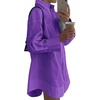 image:imageLYANER Womens V Neck Casual Shirt Dress  Collar Button Down Loose Long Sleeve Mini DressesPure Dark Purple