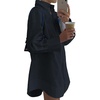 image:imageLYANER Womens V Neck Casual Shirt Dress  Collar Button Down Loose Long Sleeve Mini DressesPure Gray