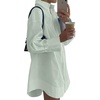 image:imageLYANER Womens V Neck Casual Shirt Dress  Collar Button Down Loose Long Sleeve Mini DressesPure Light Green