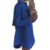 image:imageLYANER Womens V Neck Casual Shirt Dress  Collar Button Down Loose Long Sleeve Mini DressesRoyal Blue