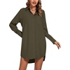 image:imageLYANER Womens V Neck Dressy Shirt Dress  Collar Button Down Long Sleeve Split Hem Casual Blouse Tunic DressesPure Army Green