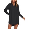 image:imageLYANER Womens V Neck Dressy Shirt Dress  Collar Button Down Long Sleeve Split Hem Casual Blouse Tunic DressesPure Black
