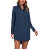 image:imageLYANER Womens V Neck Dressy Shirt Dress  Collar Button Down Long Sleeve Split Hem Casual Blouse Tunic DressesPure Navy Blue