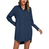 image:imageLYANER Womens V Neck Dressy Shirt Dress  Collar Button Down Long Sleeve Split Hem Casual Blouse Tunic DressesPure Navy Blue