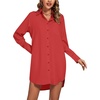 image:imageLYANER Womens V Neck Dressy Shirt Dress  Collar Button Down Long Sleeve Split Hem Casual Blouse Tunic DressesPure Red