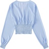 image:imageLYANER Womens V Neck Shirred Frill Polka Dots Long Sleeve Crop Top Blouse Shirt TopsSolid Light Blue