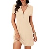 image:imageLYANER Womens Zipper Front Casual Mini Dress  Summer Low Cut V Neck Short Sleeve Ruffle A Line Sexy Short DressesDark Apricot