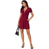 image:imageLYANER Womens Zipper Front Casual Mini Dress  Summer Low Cut V Neck Short Sleeve Ruffle A Line Sexy Short DressesWine Red