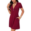image:imageLYANER Womens Zipper Front Casual Mini Dress  Summer Low Cut V Neck Short Sleeve Ruffle A Line Sexy Short DressesWine Red