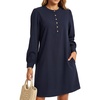 image:imageLYANER Womens Button Up Long Sleeve Casual Mini Dresses  Round Neck Puff Sleeve A Line Dressy Short Dress with Pockets Summer Buiness OutfitsNavy