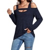 image:imageLYANER Womens Casual Cold Shoulder Hollow Out Solid Long Sleeve Blouse Tunic Shirts TopNavy Blue