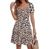 image:imageLYANER Womens Fit and Flare Casual Mini Dress  Summer Scoop Neck Short Sleeve Ruffle A Line Beach Vacation Short Skater DressesLeopard