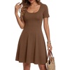 image:imageLYANER Womens Fit and Flare Casual Mini Dress  Summer Scoop Neck Short Sleeve Ruffle A Line Beach Vacation Short Skater DressesLight Brown